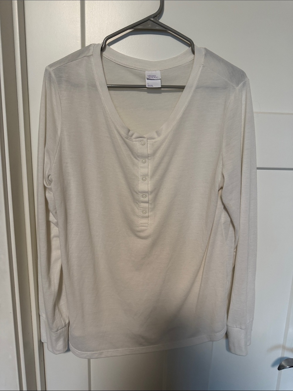 Long Sleeve Henley Top in Off-White